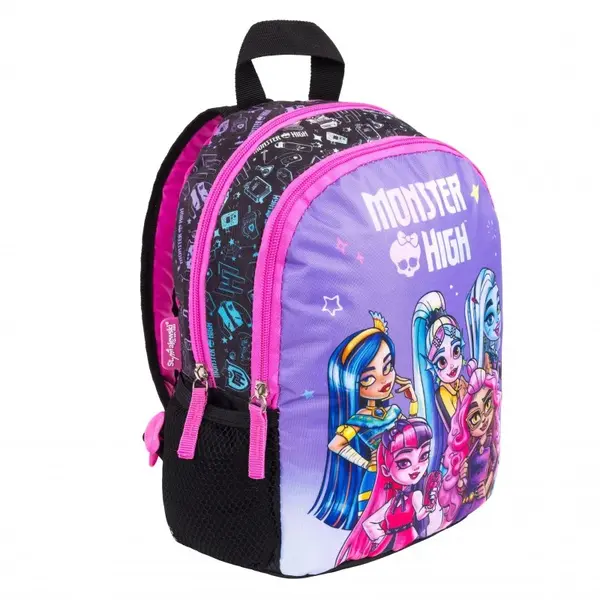 Ghiozdan Monster High pentru gradinita, 2 compartimente, negru cu mov,22x12x36 cm