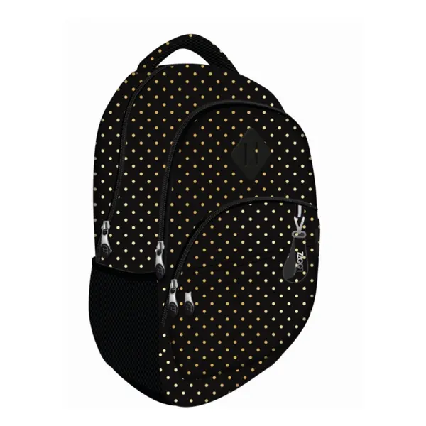 Ghiozdan pentru scoala Loozz Golden Dots,2 compartimente si 4 buzunare,31x24x43 cm