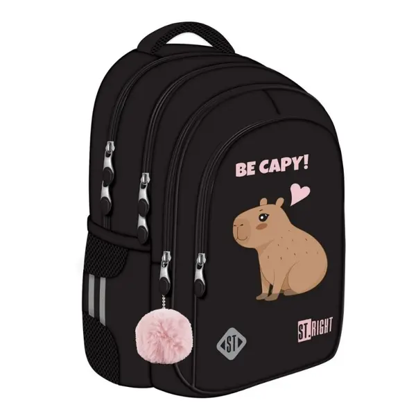 Ghiozdan scoala copii St. Majewski Be Capybara, 4 compartimente, negru, 40x28x18 cm