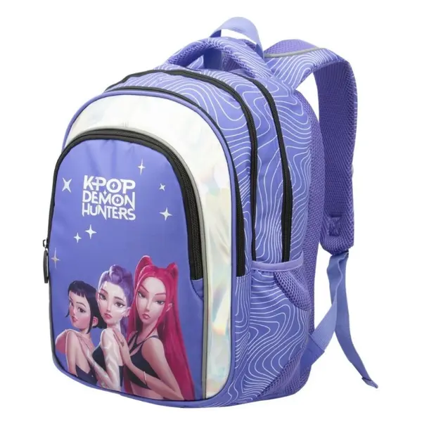 Ghiozdan scoala KPOP Demon Hunters, 4 compartimente, mov, 40x28x18 cm