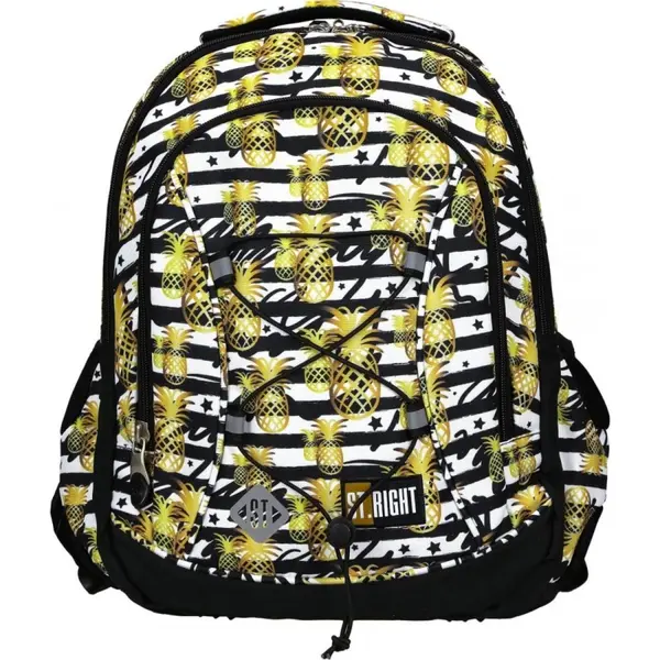 Ghiozdan scoala model Tropical Party Ananas, 3 compartimente, negru cu galben,40x30x20 cm