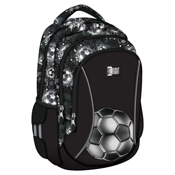 Ghiozdan scoala pentru baieti St. Right Silver Goal cu 3 compartimente, 39x27x17 cm