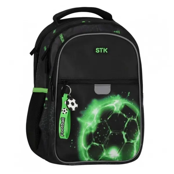 Ghiozdan scoala pentru baieti Starpak Football, 3 compartimente, negru, 40x29x20 cm