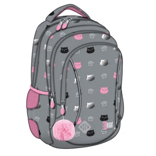 Ghiozdan scoala pentru copii St. Right Kitty Paw cu 3 compartimente, 39x27x17 cm