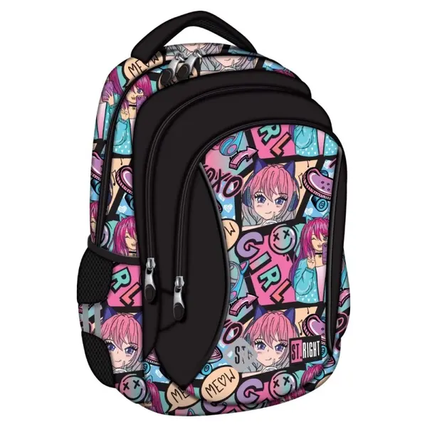 Ghiozdan scoala pentru copii St. Right Manga Girl cu 3 compartimente, 39x27x17 cm