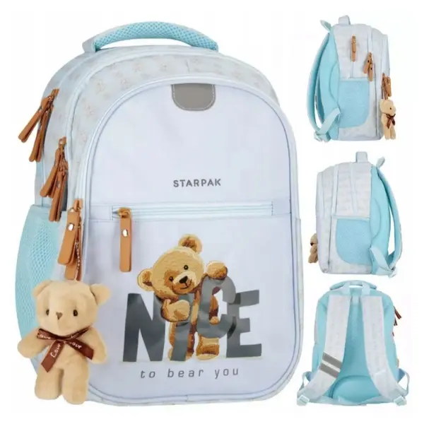 Ghiozdan scoala pentru copii Starpak Bear, 3 compartimente, albastru, 40x29x20 cm
