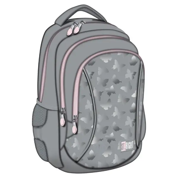 Ghiozdan scoala pentru fete St. Right Silver Butterflies cu 3 compartimente, 39x27x17 cm