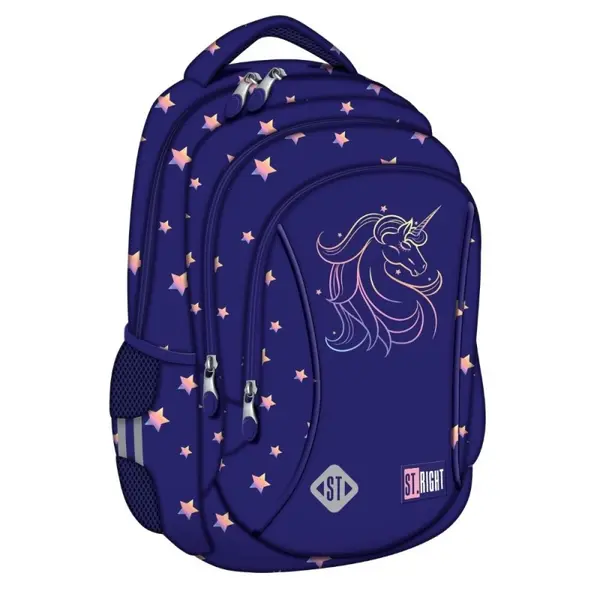 Ghiozdan scoala pentru fete St. Right Unicorn Glow, 3 compartimente, 39x27x17 cm