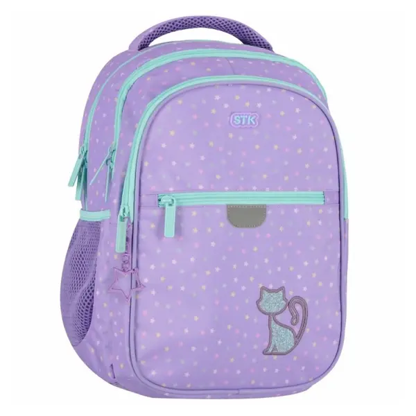 Ghiozdan scoala pentru fete Starpak Glitter Cat, 3 compartimente, mov, 40x29x20 cm