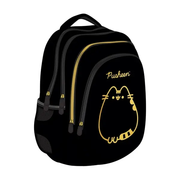 Ghiozdan scoala St. Majewski Pusheen, 4 compartimente, negru, 42x31x22 cm