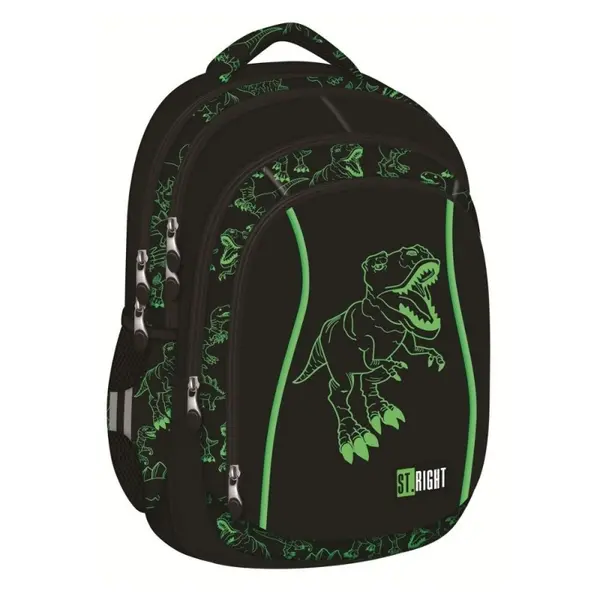 Ghiozdan scoala St. Majewski Reflective T-Rex, 4 compartimente, negru, 43x32x20 cm