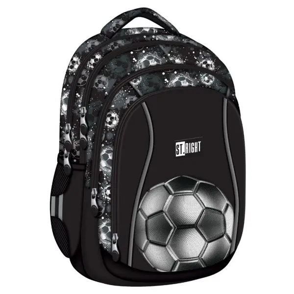 Ghiozdan scoala St. Majewski Silver Goal, 4 compartimente, negru, 43x32x20 cm