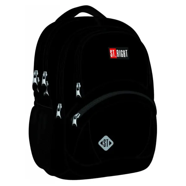 Ghiozdan scoala St.Majewski St. Right St. Black cu 4 compartimente, negru, 42 cm