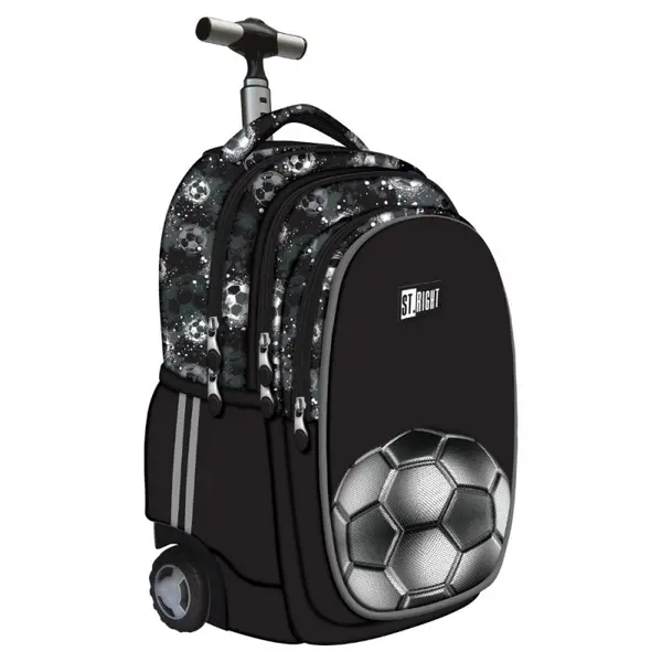 Ghiozdan scoala tip troller St. Right Silver Goal, 4 compartimente, negru, 44x32x25 cm