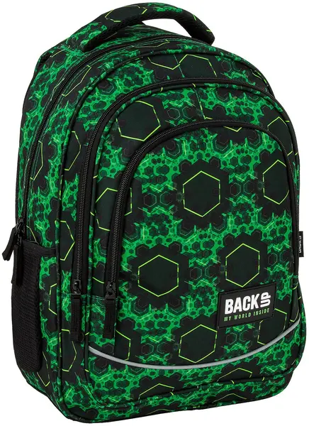 Ghiozdan școlar Back Up X - Green Molecules, cu 2 compartimente