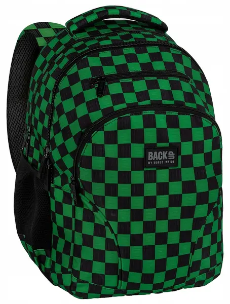 Ghiozdan școlar BackUp 8 W - Checkerboard Green, cu 3 compartimente