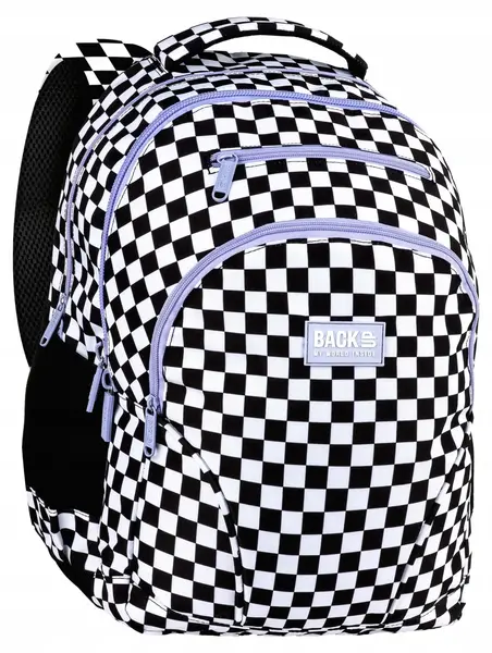 Ghiozdan școlar BackUp 8 W - Checkerboard Purple, cu 3 compartimente