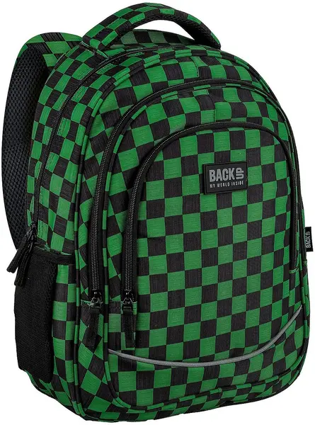 Ghiozdan școlar BackUp 8 X - Checkerboard Green, cu 3 compartimente