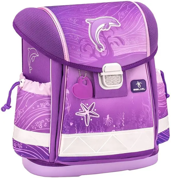 Ghiozdan școlar Belmil - Dolphin Purple, cu bază fermă și un compartiment
