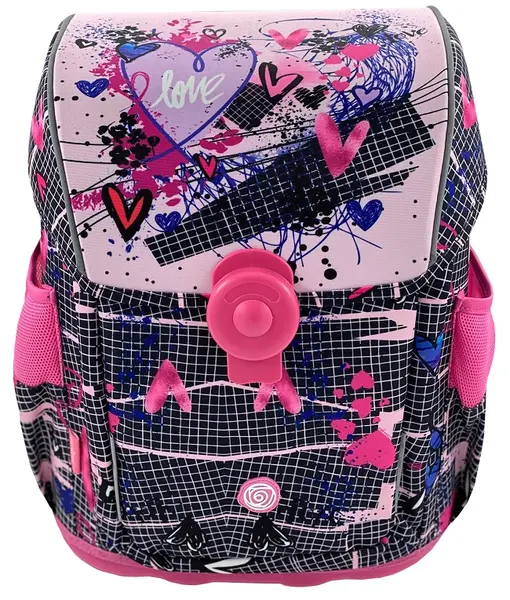 Ghiozdan școlar ergonomic Kaos - Pink Love, cu capac