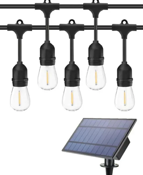 Ghirlanda Solara LED 10m cu 10 Becuri Filament 2W, 3000K Alb Cald, IP65, Interconectabila - Bazar-Shop