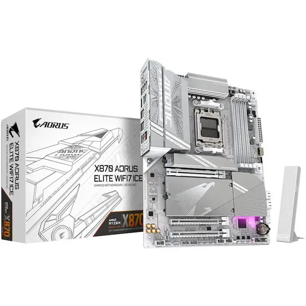 Gigabyte Placa de baza GIGABYTE X870 AORUS ELITE WIFI7 ICE, AM5, DDR5, Wi-Fi, BT, ATX, Alb