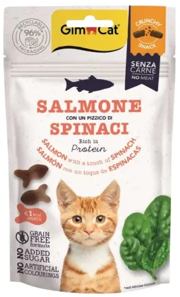 GIMCAT Crunchy SNACKS Recompense pentru pisici, cu Somon şi spanac 50g