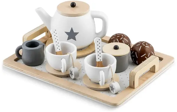 Ginger Home - Set de ceai din lemn, alb-gri