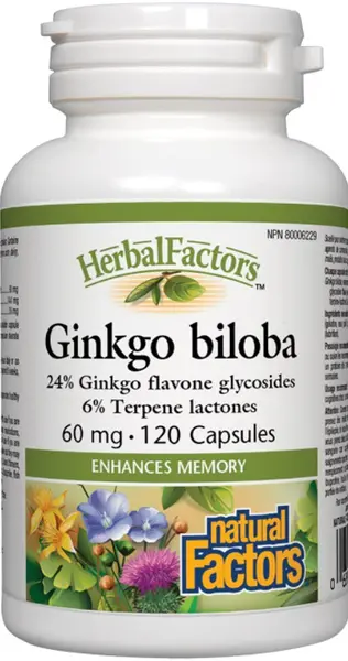 Ginkgo biloba, 60 mg, 120 capsule, Natural Factors