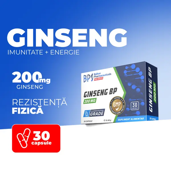 Ginseng BP 200mg – Supliment pentru Rezistență Fizică și Vitalitate, 30 Capsule