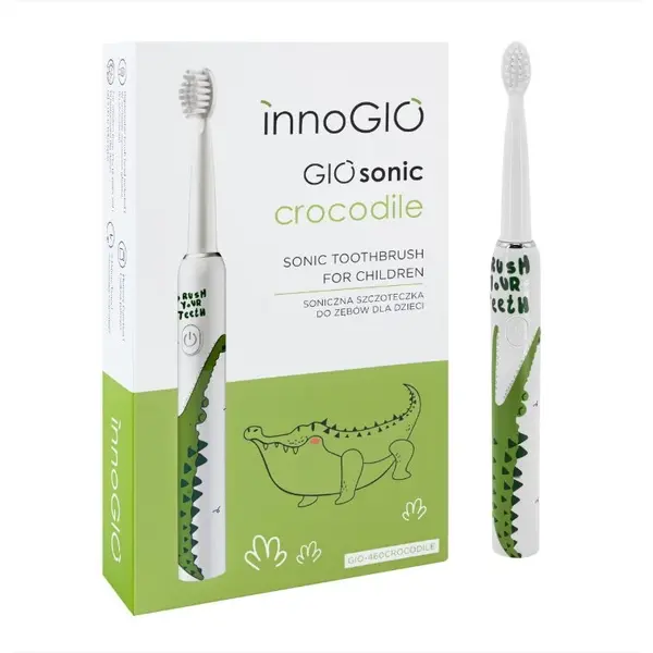 Gio Style Periuta de dinti electrica Luka GIOsonic Crocodile, 4 capete de schimb, 3 moduri de functionare, verde, pentru copii 3-12 ani