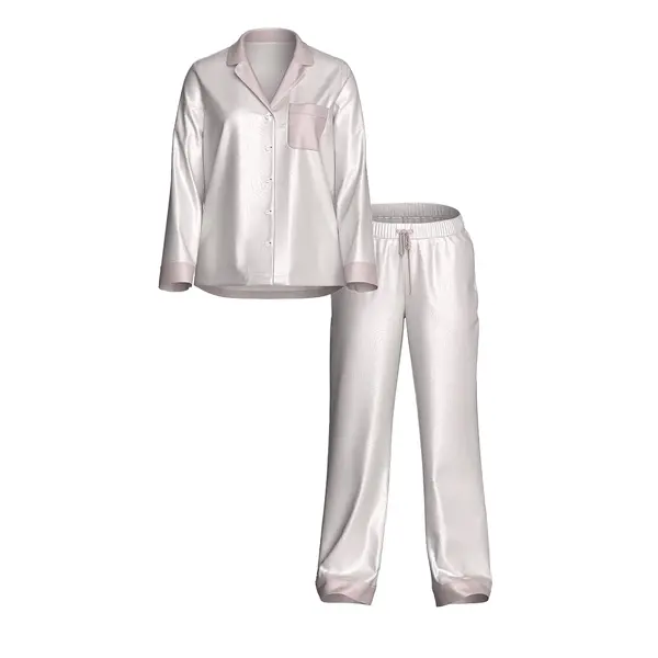 Glazed satin long pajama set - white / ivory M