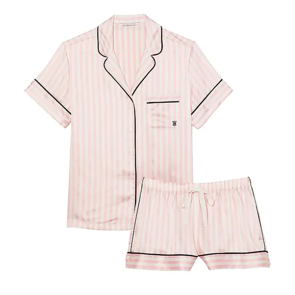 Glazed satin short pajama set - iconic stripe M