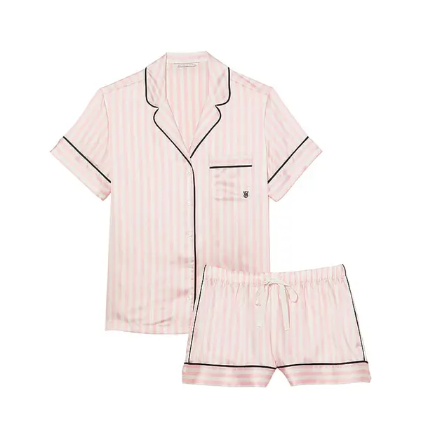 Glazed satin short pajama set - iconic stripe S