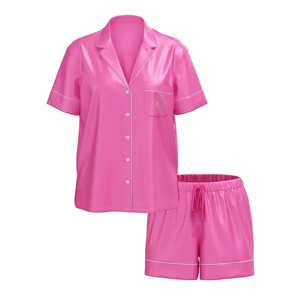 Glazed satin short pajama set - pink Xl