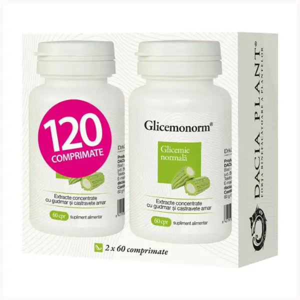 Glicemonorm cu extract de castravete amar, Dacia Plant | 120 comprimate