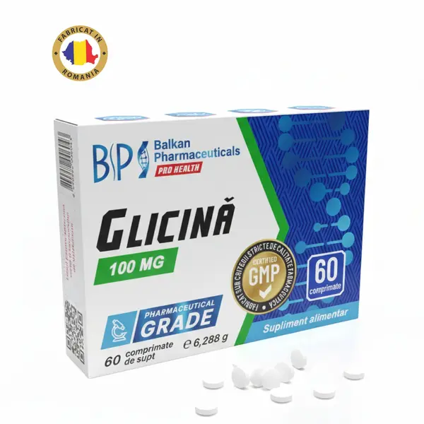Glicină 100mg pentru Calitatea Somnului și Relaxare Nervoasă, 60 Comp.