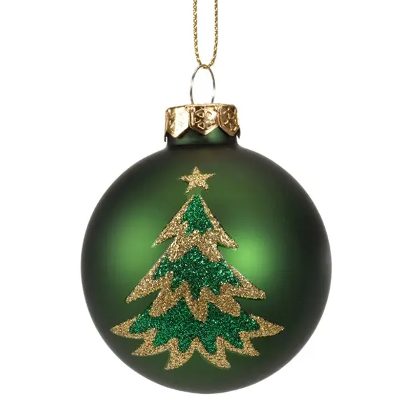 Glob decorativ - Bauble Glass Green Mat - Tree - Verde / Bradut | Kaemingk