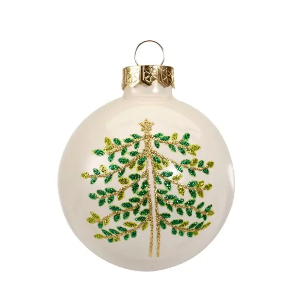Glob decorativ - Bauble Glass Wool White Mat - Leaf - Alb / Vasc | Kaemingk