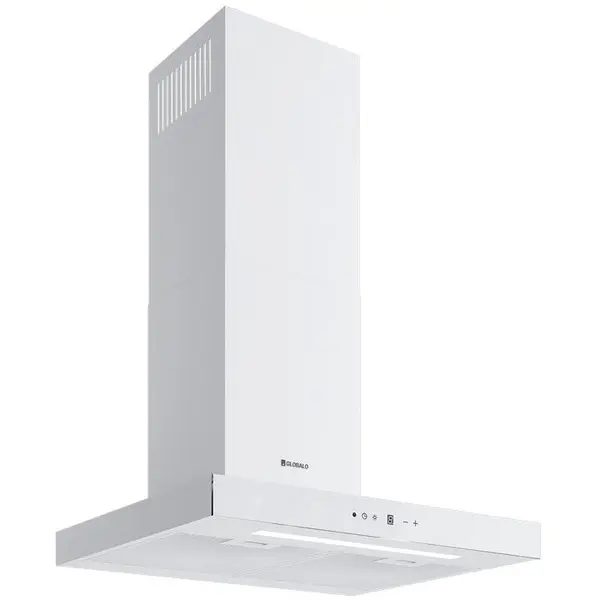 Globalo Hota de perete GLOBALO LONATIO 60.1, clasa energetica B, iluminare LED, 48 cm latime, 60 cm lungime, control touch screen, interval de viteza 3 si boost, Putere absortie 593 mc/h, Volum min. 46 dB, Alba