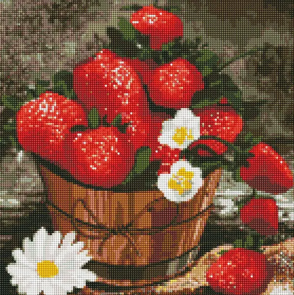 Goblen cu diamante Ideyka - Buchet de căpșuni, 40 х 40 cm