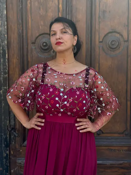 Goddiva Rochie Fancy Flowers - 42 EU - Vișiniu