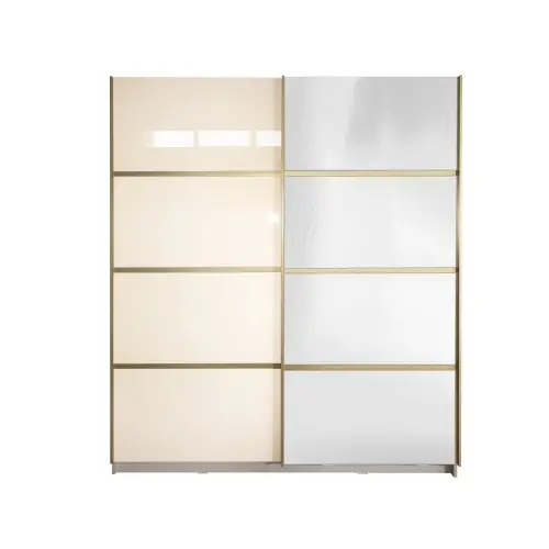 Gold Dulap 1800 Crem cu usi MDF Lucios si Oglinda + 1 Comoda