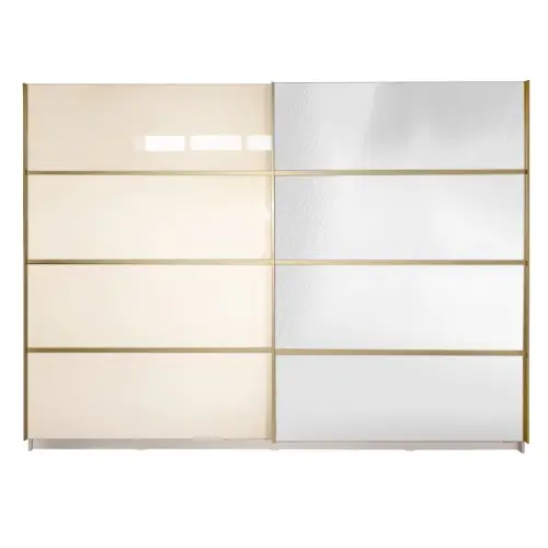 Gold Dulap 2800 Crem cu usi MDF Lucios si Oglinda + 1 Comoda