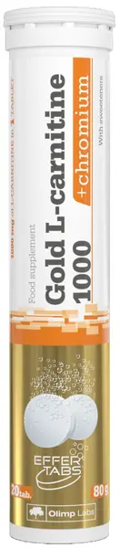 Gold L-carnitine 1000 + Chromium, portocale, 20 comprimate efervescente, Olimp