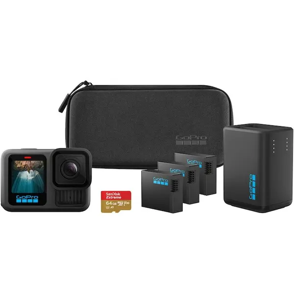 GoPro Camera video sport GoPro Hero13, 360 grade, video 5.3K60, senzor 27 MP, 3 x baterie Enduro 1900 mAh, GPS, Negru