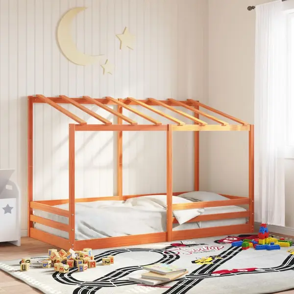Gossi acoperis pat de copii, maro ceruit, 80x200 cm, lemn masiv pin