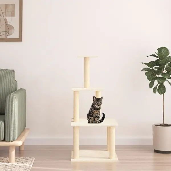 Gossi ansamblu de pisici cu stalpi din funie de sisal, crem, 111 cm