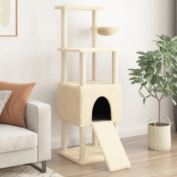 Gossi ansamblu de pisici cu stalpi din funie de sisal, crem, 153 cm