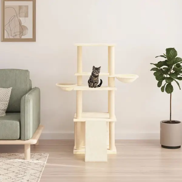 Gossi ansamblu de pisici cu stalpi din funie de sisal, crem, 133 cm